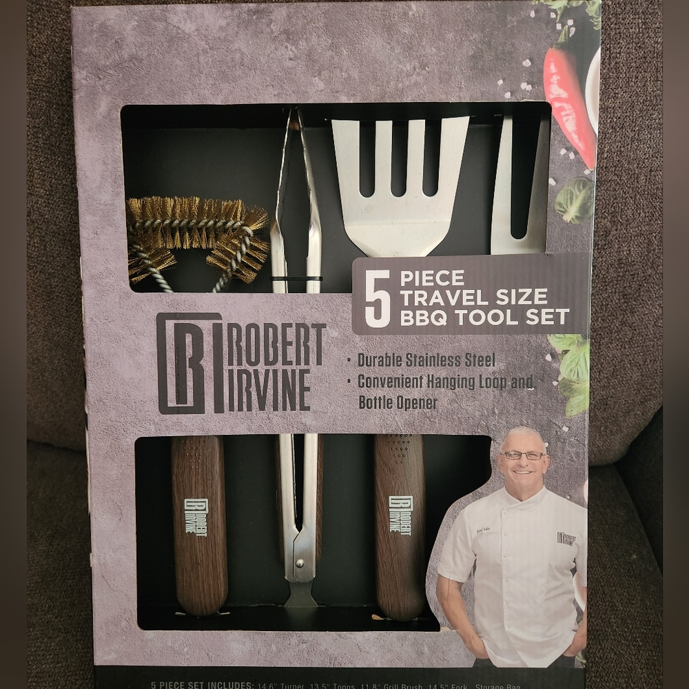 5-Piece Travel Size BBQ Tool Set - Brown